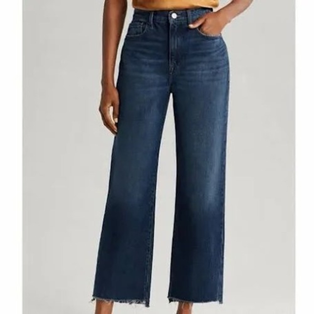 FRAME Le Jane Crop‎ Jeans 28 Stormy Indigo High Rise Wide Leg Raw Hem LINCRA141